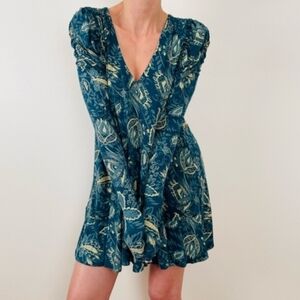 Free People Hello Lover Dusty Indigo Combo Green Tunic Dress